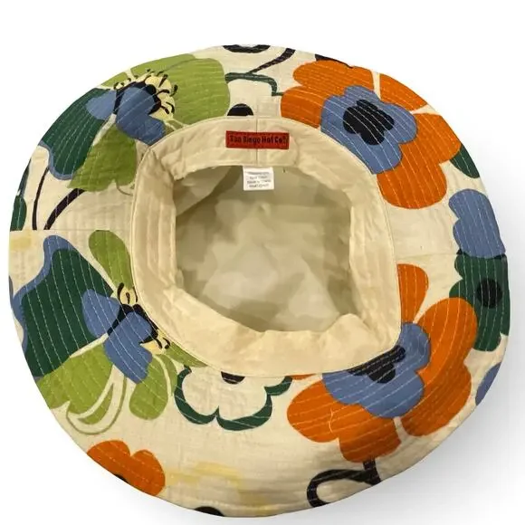 San Diego Hat Co Floral Bucket Hat Wood Buckle Retro Mod Pop Art Sun Hat - Picture 11 of 13